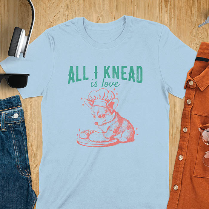 Light blue t-shirt with an adorable corgi chef - perfect gift for dog mom