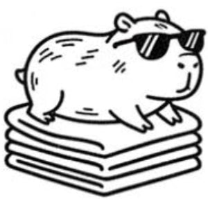 Illustration of a capybara wearing sunglasses on top of folded towels