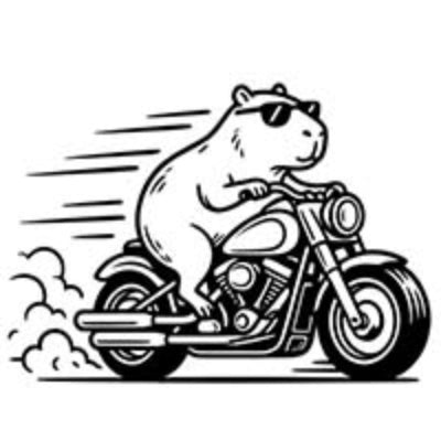 Capybara riding a motorcycle with sunglasses on a white background